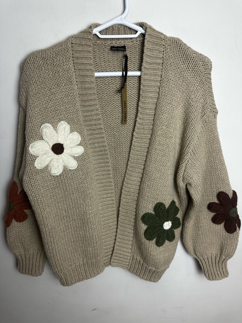 Coco + Carmen Cardigan Women's Size L or XL Oversized Flower Boho Floral Tan NEW - Picture 10 of 10